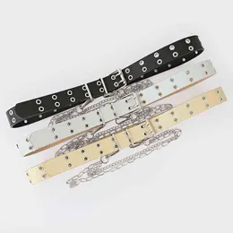 Double Belt Fashion Eyelet Cutout Decorated Jeans Belt Punk Ladies Pin Buckle Belt Woman Fashion Belts for High Quality Ladies G220301