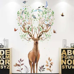 Creative Nordic Animal Large Deer Antlers Bird Branches Wall Sticker Self Adhesive PVC Removable Living Room Bedroom Decoration 210929