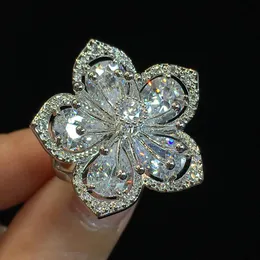 Bröllopsringar 925 Sterling Silver Flower Shape Big Zircon Stone For Women Engagement Fashion Jewelry 2021