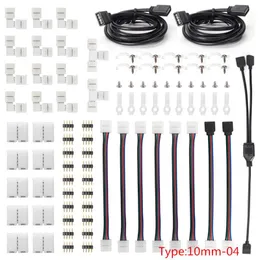 10 mm 4-stifts RGB LED Strip Light Connector Kit med T/L-formade Strip Jumpers Clips Trådanslutning Terminal Splash LED