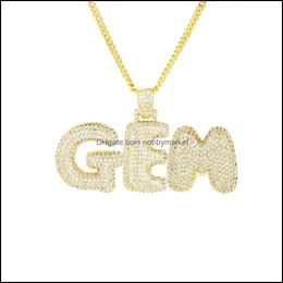 Pendant Necklaces & Pendants Jewelry Personalized Custom Name Bubble Letters Men S Hip Hop Necklace Gold Sier Rose Cz Alphabet Charm Rope Ch