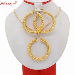 Adixyn Twisted Big Hoop Kolczyki Wisiorek Naszyjnik Biżuteria Zestaw Gold Kolor Biżuteria Ślubna Afryki Kobiet Prezenty N051419 H1022