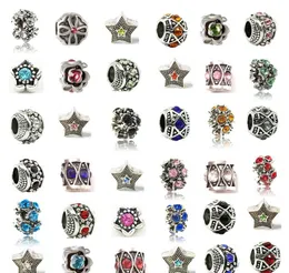 2021 mix legering kristall charm retro stor hål glaspärla med 925 stämpel mode kvinnor smycken europeisk stil för pandora armband främjande