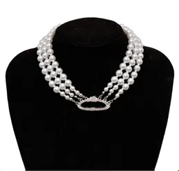 2022 European och American Tre-Layer Pearl Halsband Nisch Diamond-Encrusted Satellite Clavicle Chain Kvinna Högkvalitativ snabb leverans