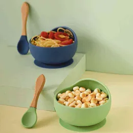 Baby Silicone Dinner Plate Sucker Bowl with Straw Spoon Anti Slip Suction Dish H9EF G1210
