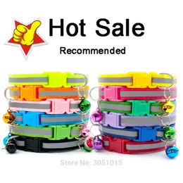 Wholesale 100Pcs Reflective Puppy Cat Collar Adjustable Lovely Dog Collars Pets Collars Dog Tag with Bells Pet Supplies Y200922