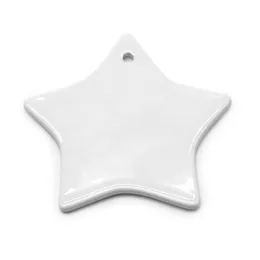 200pcs Blank White Sublimation Ceramic Pendant Round Creative Christmas Ornaments Heat Transfer Printing DIY Ceramiced Ornament Heart Xms Present Star Shape