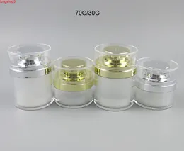 2 قطع نوعية جيدة جديد 70G0ML 70ML البلاستيك البلاستيك متجمد كريم جرة زجاجات مع الذهب الفضة مضخة واضحة ليدحاء Qualtity