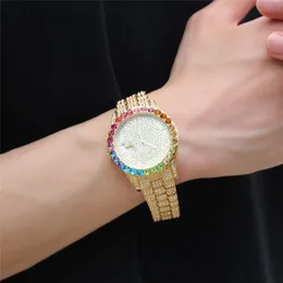 Men Women Business IcedOut Bling CZ Stone Stainless Steel Hip Hop Bling Couple Men Out Watch Diamond Man Wristwatch For Lovers Watche