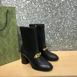 2021 stivali da donna retrò di alta qualità moda catena d'oro fibbia stivaletto in vera pelle primavera e autunno festa di strada spettacolo tacco alto 8 cm scatola di lusso 35-42