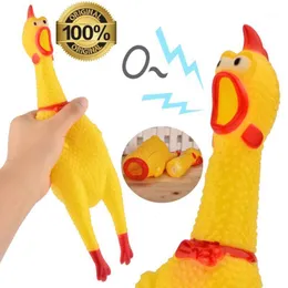 Screaming pollo spremere giocattolo audio per cani super durevole divertente squeaky giallo gomma pollo pet giocattolo1