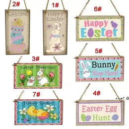 Easter Decoration for Home Drewniane Wiszące Królik Wisiorek Ornament Happy Easter Party Wall Drzwi Decor Sign 20x10cm WHT0228