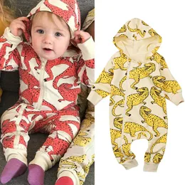Kläder Sats Född Bodysuit Animal Print Romper Julkläder Fleece Baby Girls Jumpsuit Boy Padded Xmas Gifts Outfits