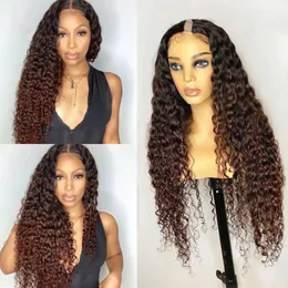 Ombre Brown Deep Kinky Curly U Part Wigs 100% Virgin Human Hair Indian Remy 250density 30 Inches Glueless Full Machine Half Wig