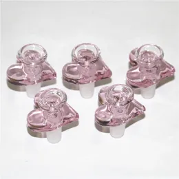 20pcs 심장 모양 핑크 색상 14mm 유리 그릇 물 담뱃대 흡연 슬라이드 슬라이드 그릇 조각 기름 장비 유리 봉수 물 파이프 DHL