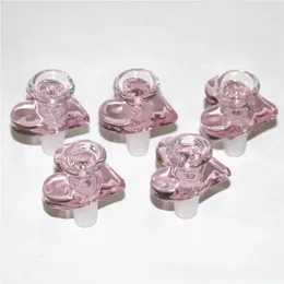 20 Stück Herzform rosa Farbe 14mm Glasschüsseln Shisha Rauchen Rutsche Schüssel Stück für Bohrinseln Glasbongs Wasserpfeife DHL