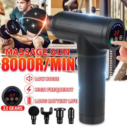 8000r/min Therapy Massage Gun 22 Gears LCD Touch Muscle Massager Pain Sport Massage Machine Relax Body Relief With 4 Heads