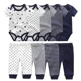 6/9 pcs menina recém-nascido unisex sólido bodysuits + calça algodão menino roupas de manga curta meninas bebê roupas desenhos animados 210309