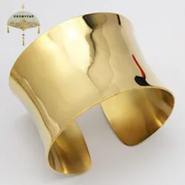 Upphöjda kanter Blank Polish Golden Bangles Rostfritt Stål Mode Smycken Brett Big Golden Manschett Bangle Armband för Kvinnor Ladies Q0717