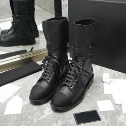 Lace Up Boots 2021 Designer de Luxo Couro Clássico Aumente Mulheres Flat Heel Calfskin Grosgrain Boot Tamanho 35-40