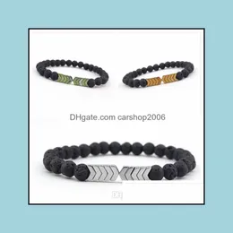 Beaded, Strands Bracelets Jewelrynatural Bracelet Black Lava Volcanic Stone Yoga Beads Arrow Shape Men And Women Wrist Jewelry Drop Delivery
