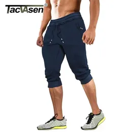 TACVASEN 3/4 coton pantalon hommes Joggers Gym entraînement course décontracté sous le genou Shorts conique sport pantalons de survêtement 210713