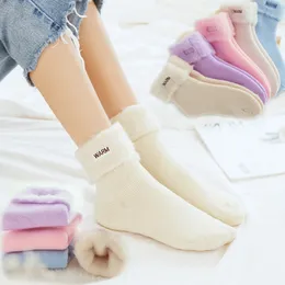 Women Thicken Winter Warm Socks Cute Soft Fluffy Fuzzy Snow Sock Cotton Cashmere Black White Floor Sleep Thermal Socks Female