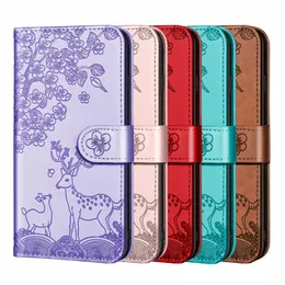 Tier Sika Hirsch Blume Leder Brieftasche Hüllen für iPhone 13 PRO MAX 2021 12 Mini 11 XR XS X 8 7 6 Sony 10 II 5 III Floral Cute Credit ID-Karte Praktisch
