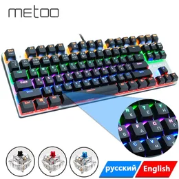 Gaming Mechanical Keyboard 87/104 Ключи русский / английский USB Wired LED BLACKLIT Игровые клавиатуры Синий / красный коммутатор компьютерный геймер