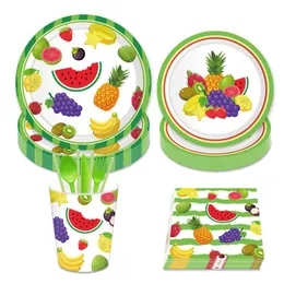 Dinnertuar Dinnerware DenuNware Summer Hawaii Fruit Pineapple Baby Shower Placas de mesa de mesa Copo Copo Limão Melancia Feliz Aniversário