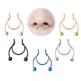 Clip Nose Ring Septum Fake Piercing Hoop Lip Rings Rostfritt stål Helix Punk Body Smycken Unisex Kvinnor