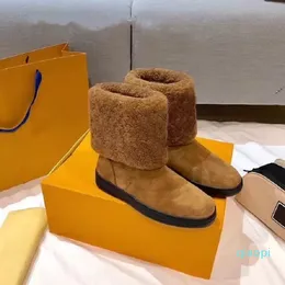 Tasarımcı-Kar Botları Kadın Moda Yumuşak Deri Düz Kız Rahat Kış Kahverengi Ayakkabı Kürk Yarım Boot Siyah Boyutu 35-41