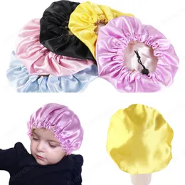 children hat hats beanie elastic nightcap adjustable buckle double layer Satin candy color hair protection cap baby high quality
