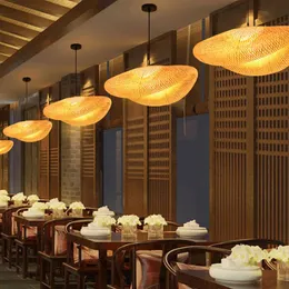 amboo Weaving Chandelier Droplight Chinese Zen Tea Room Lamp Hotel Droplight Hotpot Store Chandelier Bamboo Art Hanging Lamp