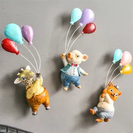 Nordic Creative Home Decoration Animal Balloon Bedroom Decor Large Resin Craft Wall Hanging 3D Giraffe Balloon Piggy Rabbit Fox 210310