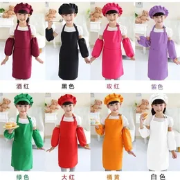 Christmas Gifts 3pcs/set Children Kitchen Waists 12 Colors Kids Aprons with Sleeve&Chef Hats for Painting Cooking Baking 249 S2