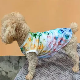 Luxury Tie Dyed Dog Vest Gammal Blomma Tryckt Pet Tees Clothing Spring Summer Small Dogs Cat Puppy Apparel