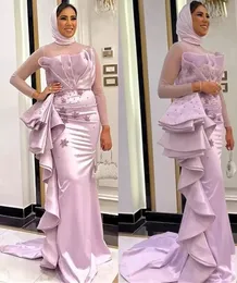 2022 Plus Size Arabic Aso Ebi Muslim Lilac Mermaid Prom Dresses Lace Beaded Satin Evening Formal Party Second Reception Bridesmaid Gowns Dress