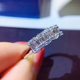 結婚指輪バゲットカットラボダイヤモンドプロミスリング 925 スターリングシルバー婚約バンド女性のためのブライダルファインパーティージュエリーギフト