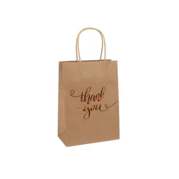 Tack Brown Paper Packing Väskor med handtag Bröllopsfödelsedag Baby Shower Party Gift Shoppingväska Anpassad logotyp