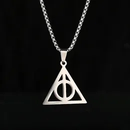 Pendant Necklaces Stainless Steel Movie Deathly Hallows Necklace Retro Triangle Round Long Sweater Chain For Men Women