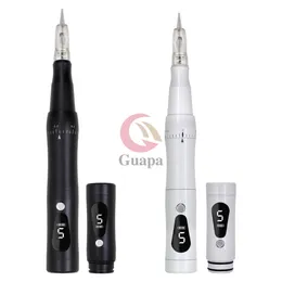 Svart / vit trådlös PMU-maskin 5 Nivåhastighet Tatuering Ögonbryn Permanent Makeup Pen med patronnålar för mikroskad