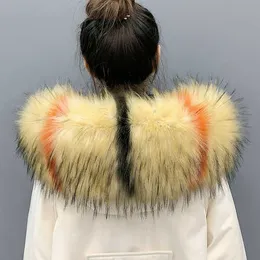 Super Large Luxury Faux Fur Collar Women Men Winter Warmer 22cm Width Scarf Jackets Hood Collar Shawl Wraps Fluffy Fake Fur 80cm H0923