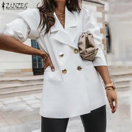 Women 2021 Fashion OL Coats ZANZEA Casual Spring Autumn Cardigan Female Suit Collar Ourwear Elegant Button Blazers Oversized X0721