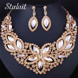6 Colors Star Cherry Blossom Flower Crystal Statement Earrings Necklace Set For Women Romantic Wedding Bridal Jewelry Set H1022