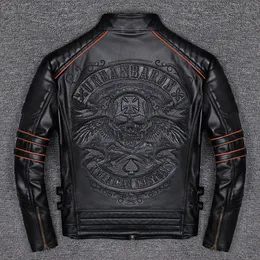 春秋の本物の革のジャケットの男性刺繍スカルカジュアルバイクジャケットシャクエタホンブレ服韓国wpy2482