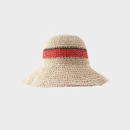 2021 Striped Handgjord Halmhatt Fällbar Sun Hat Outdoor Travel Hat för Tjej och Kvinnor 01 G220311