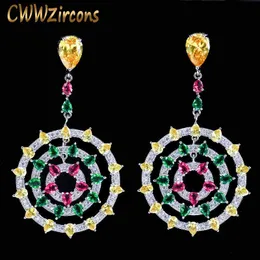 Graceful Multi Yellow Red Green Color Cubic Zirconia Round Long Drop Earrings for Women Party Costume Jewelry CZ276 210714
