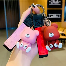Cute Cartoon Palm Bear Keychain Resin Doll Doll Pendant Leather Strap Keychains Chain Small Accessories Keyfob