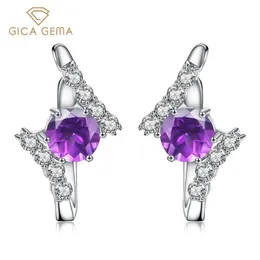 Stud Gica Gema Natural Amethyst Gemstone Earrings for Women 925 Sterling Silver Engagement Fine Jewelry Anniversary Gifts